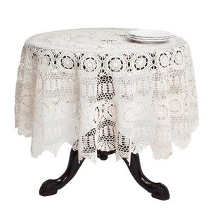 Classic Vintage Style Ecru Handmade 100% Cotton Crochet Lace Tablecloth…